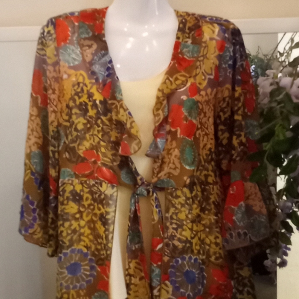 CAbi Floral Chiffon Cardigan Blouse - Picture 2 of 13